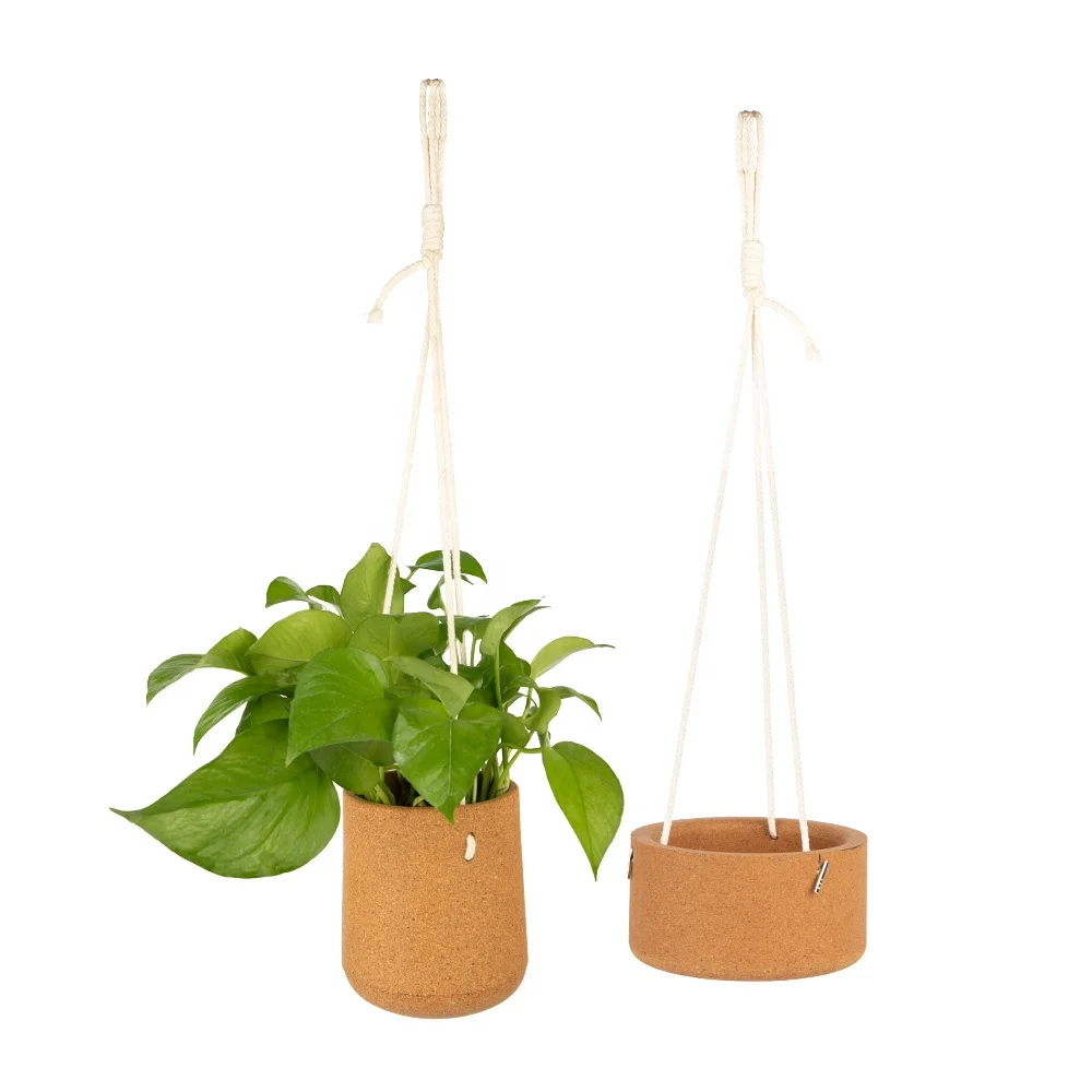 Advanced Customized Home Decor Flower Pot Eco-Friendly Cork Plant Pot Wall Hanging Planter with Rope
