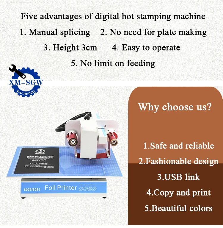 SGW8025 Plate-less Digital Flatbed Hot Foil Printer Embossing Leather Machine for Diary Book Cover