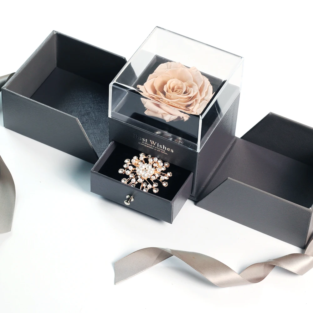 UO Beige Preserved Eternal Flowers Preserved Rose With Jewelry Box Valentine Day Gift For Girlfriend