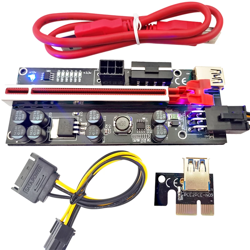 Pcie riser Ver 010s Plus Extension Adapter Risers 010s PCI Express 1X To 16X Extender 6 Pin To SATA PCIE PCI E X16 LED Gpu Riser (1600307848471)