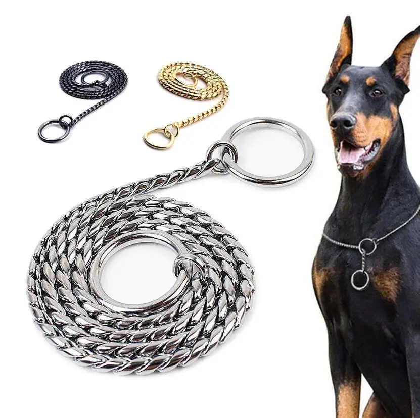 Copper Snake Chain Dog Collar Cuban Link Dog Slip Chain Choke Collar Strong Gold Silver Black Dog Collars for Pet