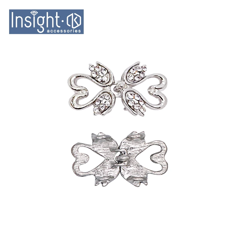 25*15mm Hot Garment Accessories Metal Buckles Double Wings Rhinestone Pair Buckles For Wedding Invitation