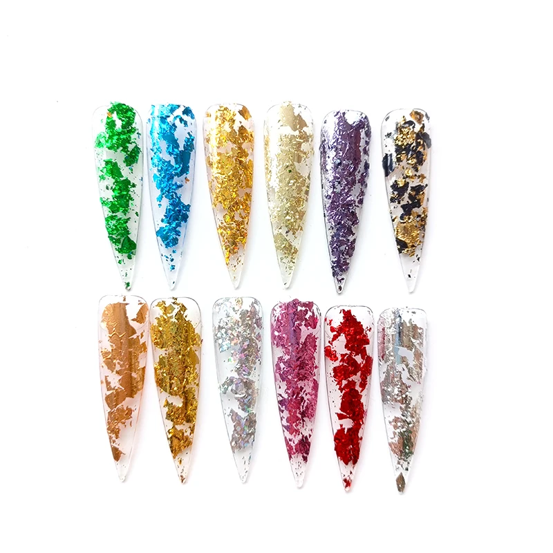 12 Grid colorful aluminum foils nail gold silver foil paper Sequins Nail Art Decoration Glitter Diy Nail