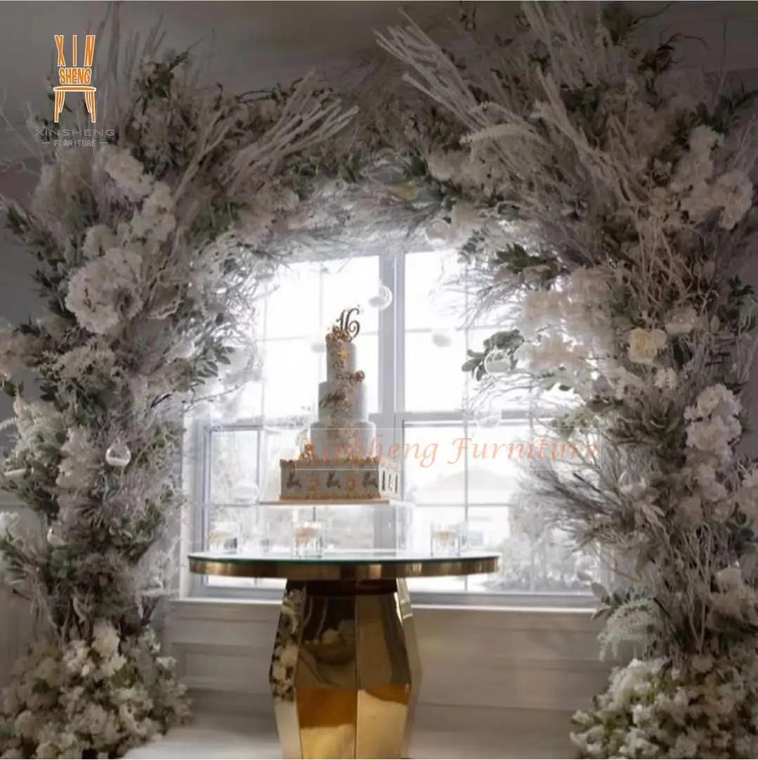 Gold Stainless Steel Round MDF Glass cake Wedding Table for Event