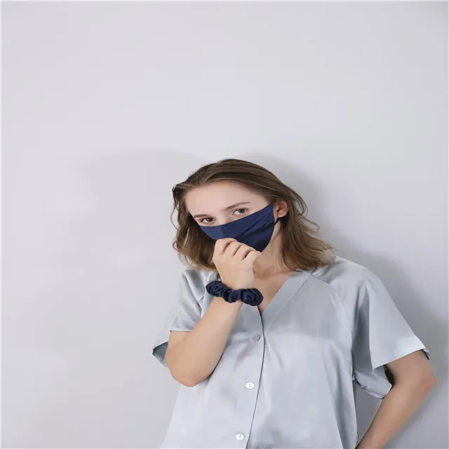 fashion Jili silk 100% mulberry 2 layer silk face mask and scrunchie head band with filter