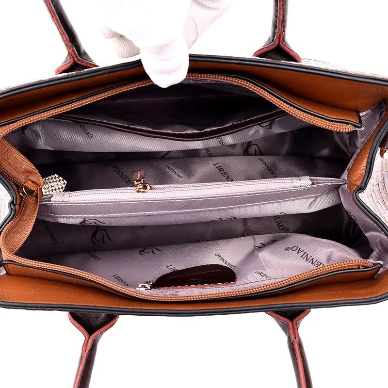 
2019 Retro European American Style Women Handbag Crocodile Ladies Genuine Leather Tote Bag 