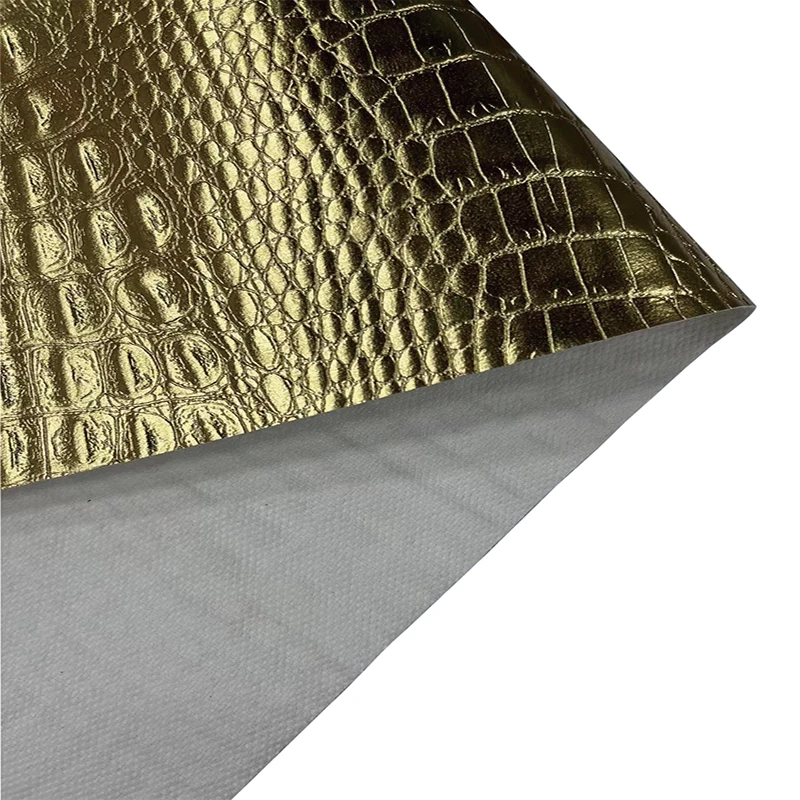 0.8mm Gold Crocodile PVC Leather Roll with Knitted Backing for Chair, Bag and Decoration