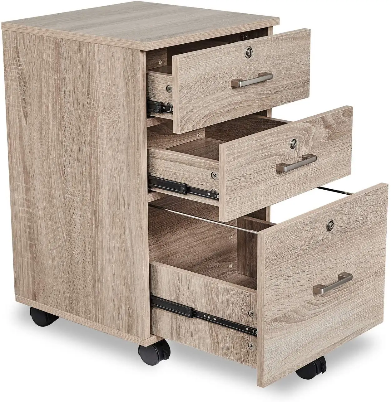 With Lock Office Under Desk 3-Drawer Vertical Mobile Wooden Filing