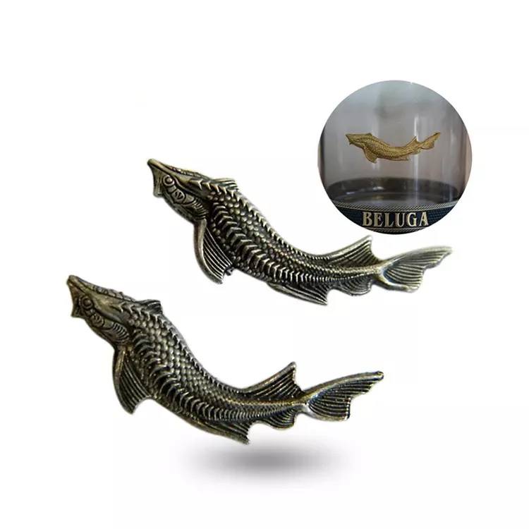 Custom Wine Label Aluminum Metal Sticker Luxury Soft Tin Fish Eagle Goat Deer Whiskey Vodka Labels for bottles Sticker