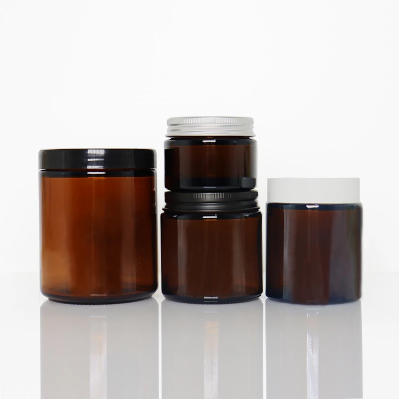 Empty Wide Brown Transparent Candle Jars 100ml 150ml 200ml 250ml 4oz 8oz clear Amber Glass Jar with Aluminum Cap