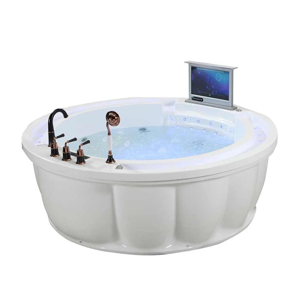 Double round whirlpool tub freestanding whirlpool circle massage bathtubs jet whirlpool bathtub with tv