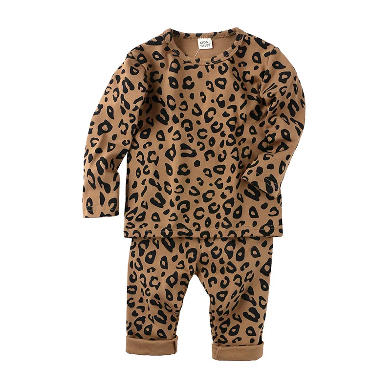  Wholesale fall winter children 2 pcs toddler leopard print baby sleeping wear long sleeve clothes