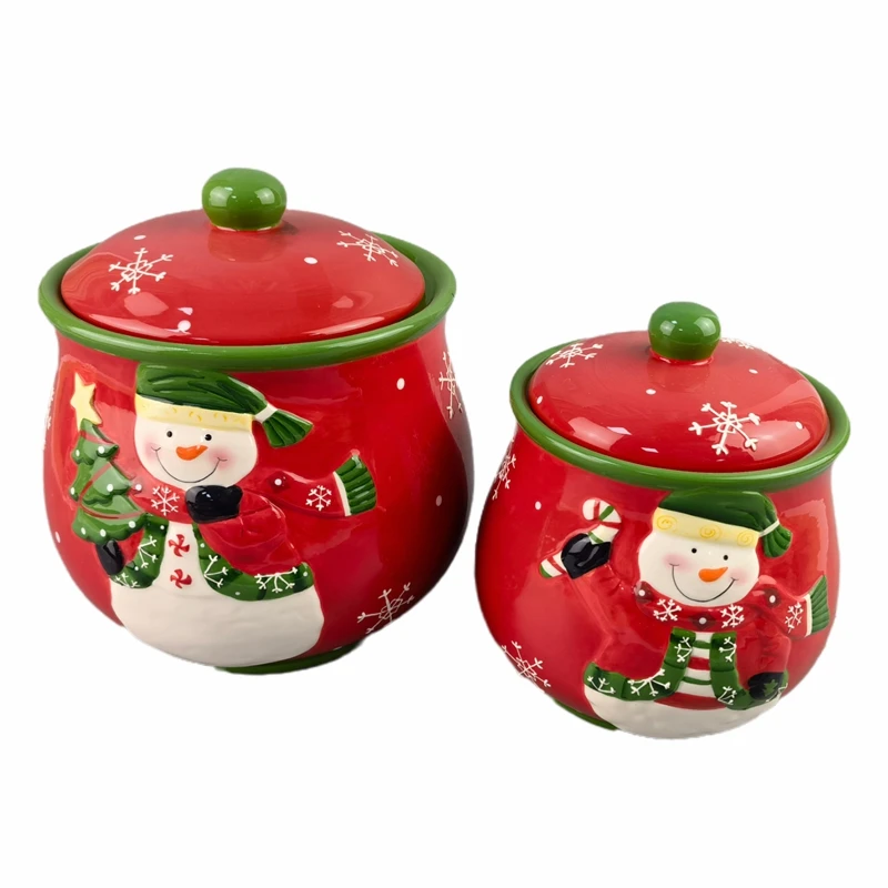 Red Hat Brown Face Santa Claus Jar Christmas Custom Logo Ceramic Food Container Storage Customized Candy Cookie Jar with Lid