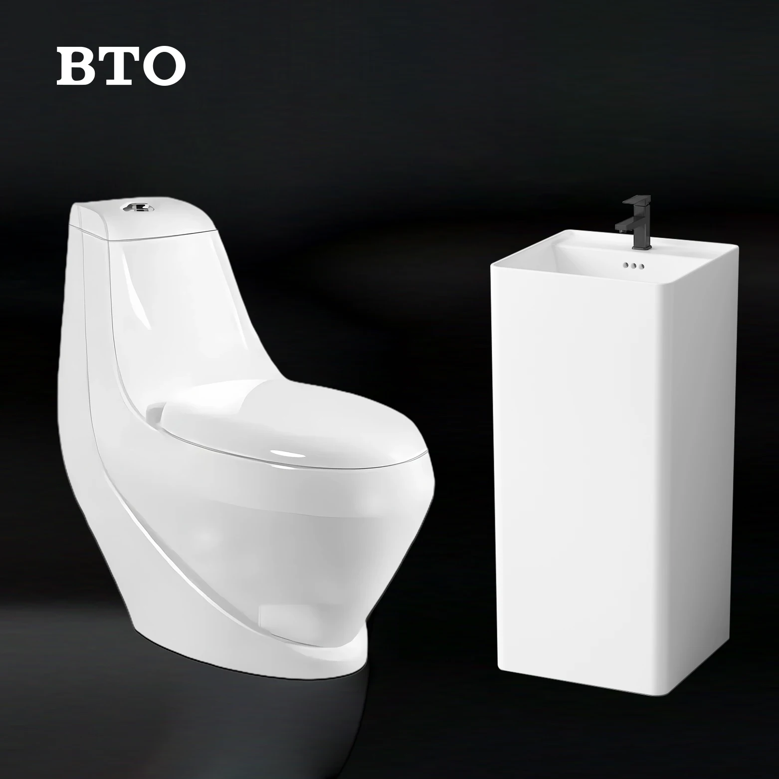 Modern Bathroom Suites Sanitary Ware Wc Ceramic One Piece Commode Basin P-trap Toilet Bowl Toilet Set with Free Standing Basin