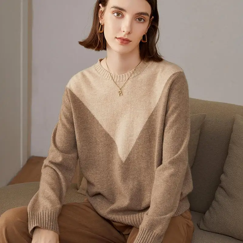 Derong new design fashion women sweater winter crew neck 100% cashmere sweater women