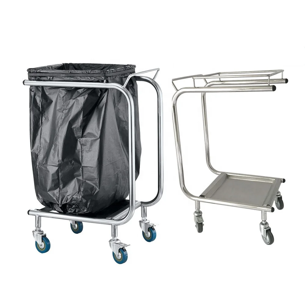 Commercial  Equipment Stainless Steel Plastic Trash Garbage Bag Frame Holder Waste Collector Trolley Pedal Trash Bag Sack Holder