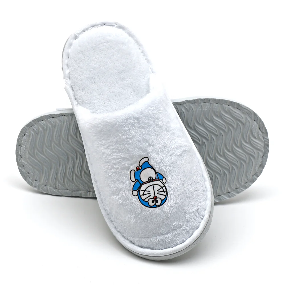 Stocked kids child hotel slipper nap terry velour velvet material disposable household slippers