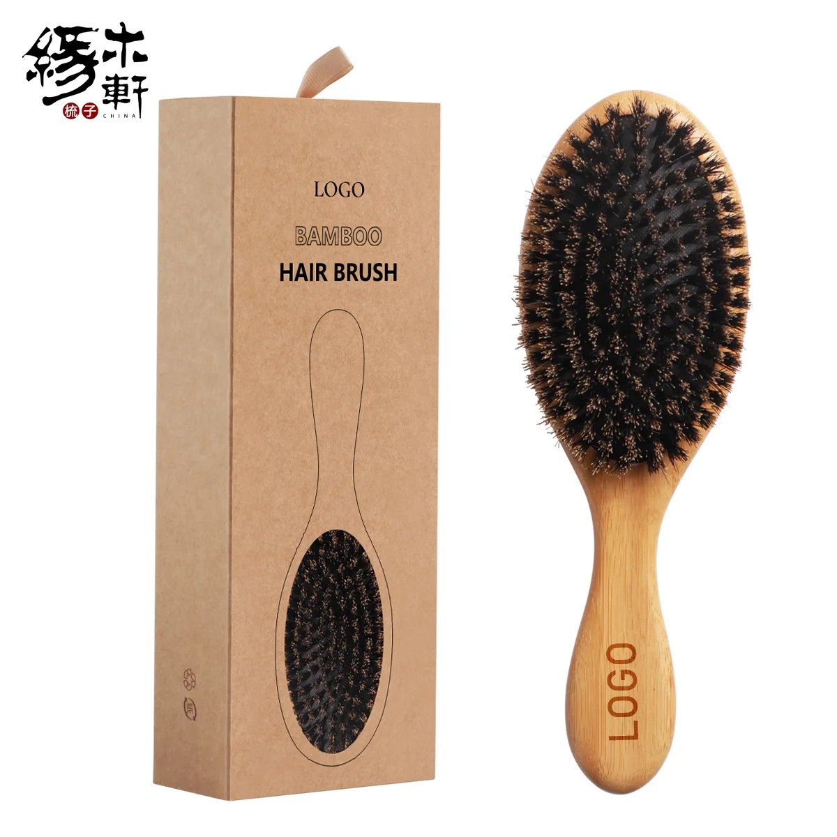 100% Pure Top Selling Customized  Natural Bamboo Hairbrush Boar Bristle Eco Friendly Oval Paddle Hair Brush