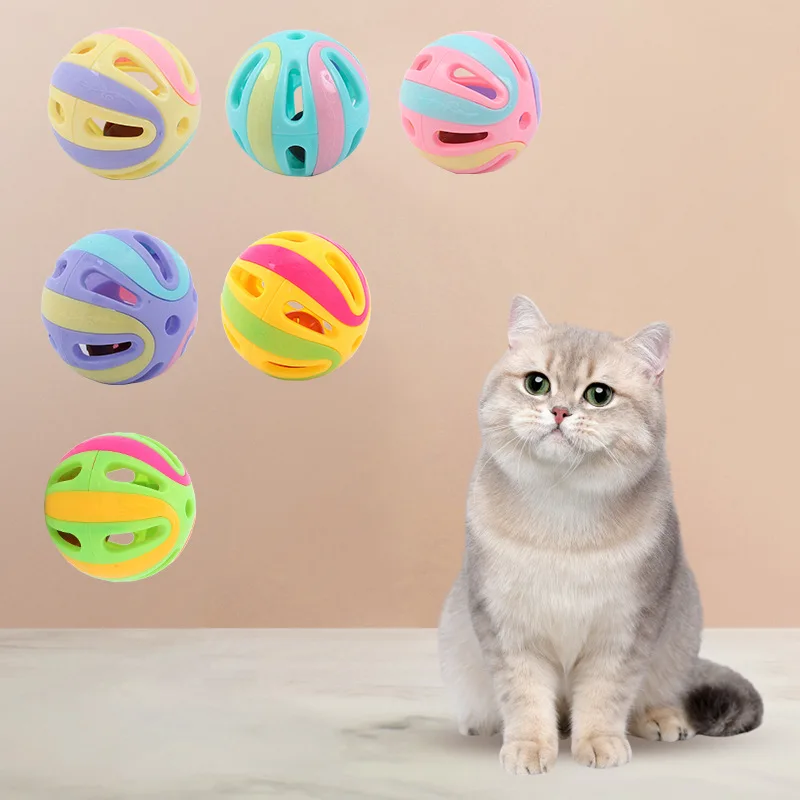 Оптовая продажа игрушечный мяч для кошки 8 см с колокольчиком интерактивный тренировочный домашних кошек пластиковые игрушки джингл-шары
