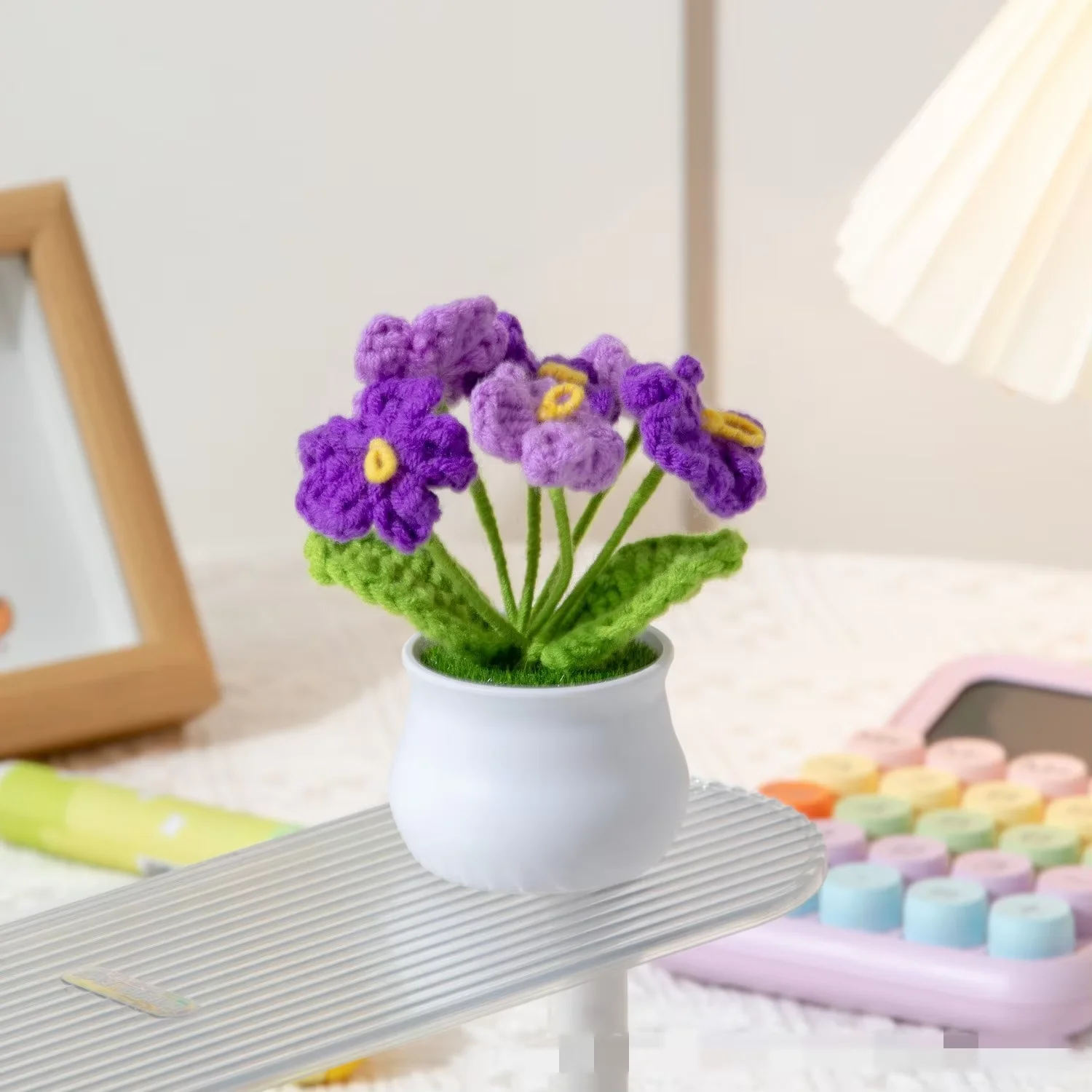 Creative Christmas Valentines Mothers Day Gifts Home Decor Potted Simulation Flower Hand Woven Artificial Crochet Flower