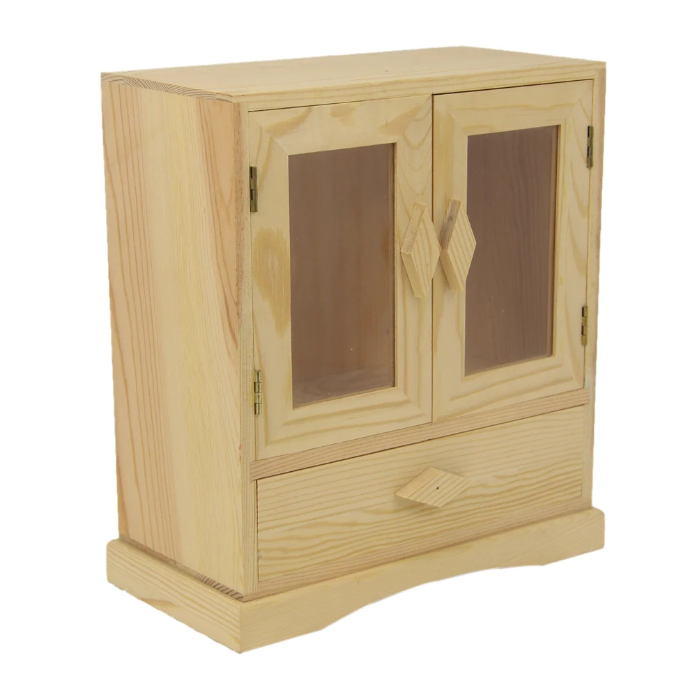 natural unfinished solid wood storage cabinet with doors drawers customized wooden organizerpractical public  box