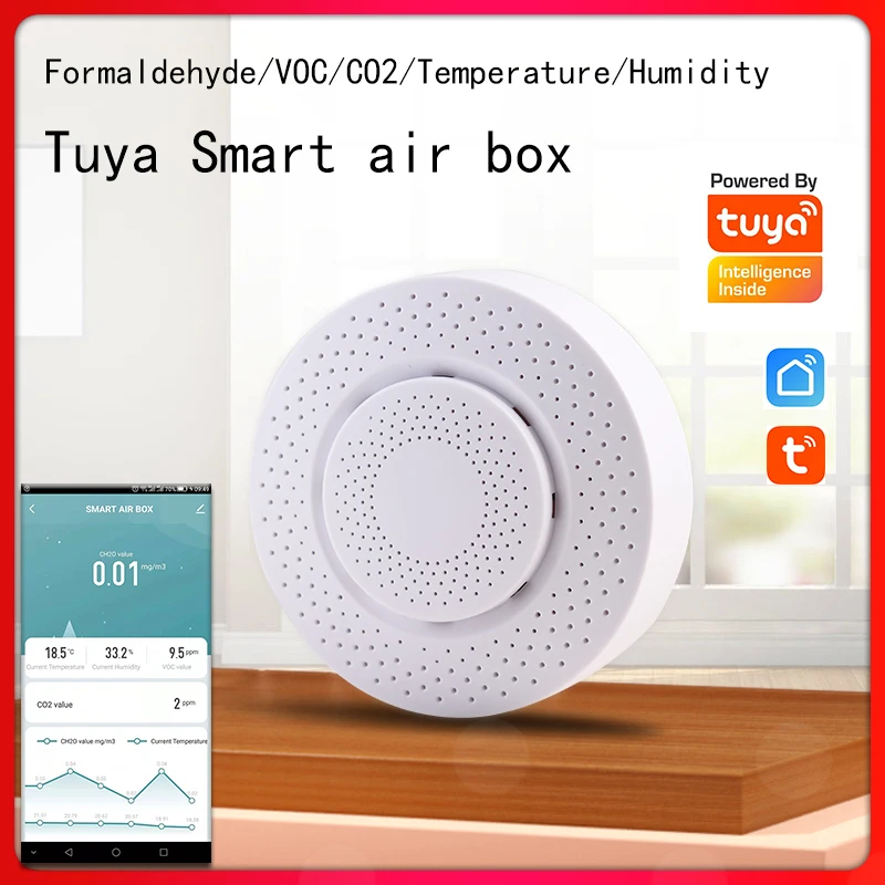 Умная воздушная коробка Tuya 2.4G Wifi датчик температуры и влажности умная Жизнь беспроводной CO2 CH2O формальдегида летучих органических соединений газовой