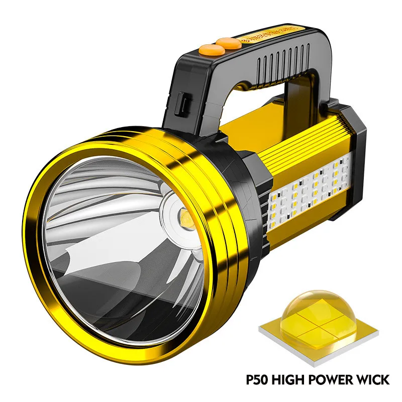 Перезаряжаемый портативный прожектор фонарь поисковой P50 для рыбалки кемпинга светодиодный фонарик аварийной зарядки