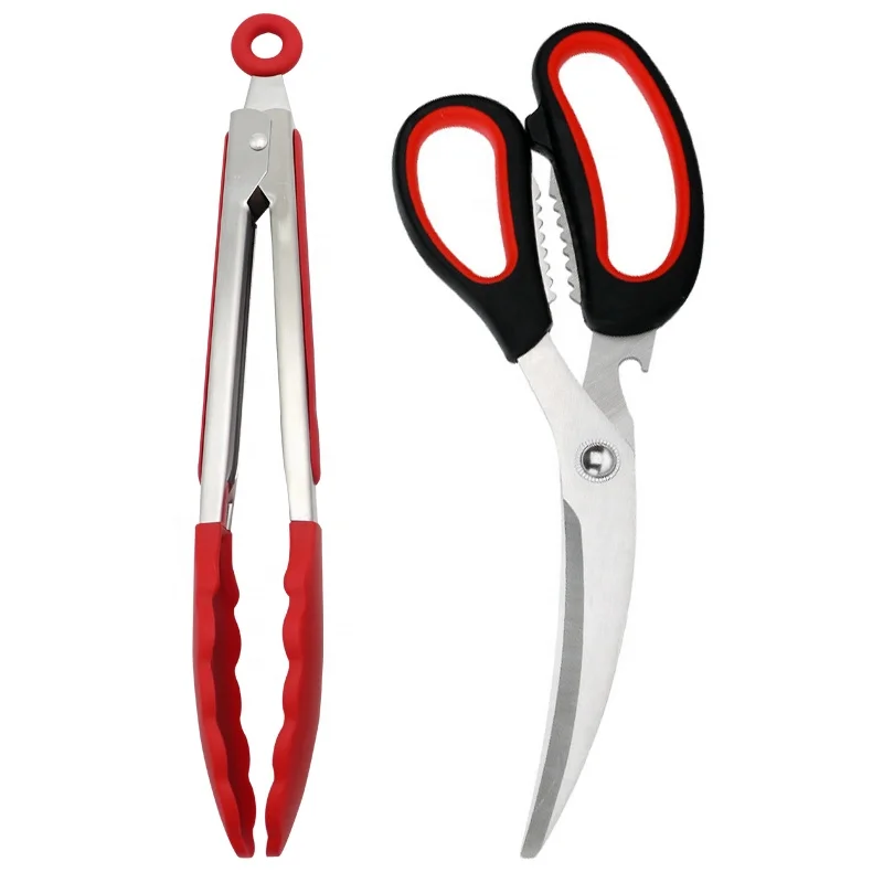 OEM wholesale Korean Barbecue Scissors With BBQ Clip BBQ tongs Stainless Steel Kitchen Scissors Kitchen Shears