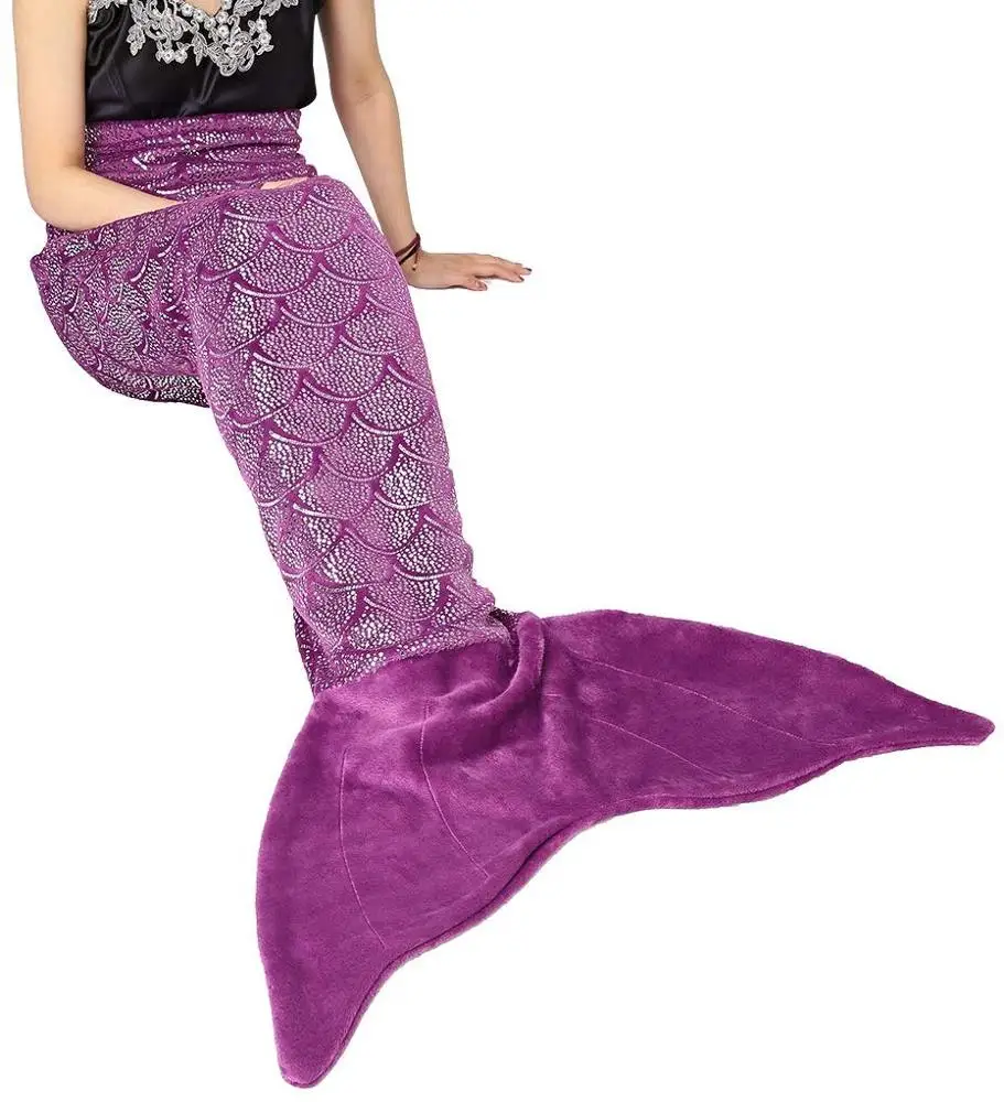 
100%polyester kids and adult flannel mermaid tail blanket sofa bed shark TV blankets 
