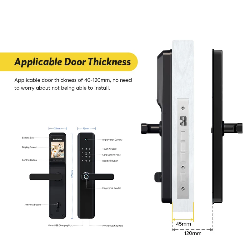 Security Keyless luxury Fingerprint Smart Door Lock Tuya Wifi Camera Anti theft Digital Home main Cat Eye door lock