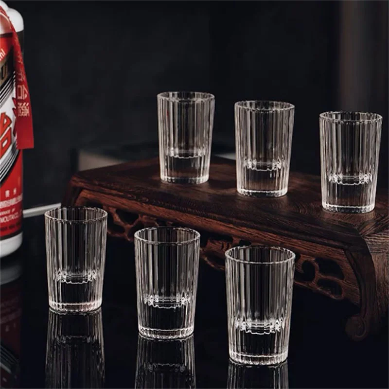 Juice Water Drinking 15ml Vertical Striped Clear Whiskey Shot Glass Ribbed Liquor Glass Wine Shot Glass