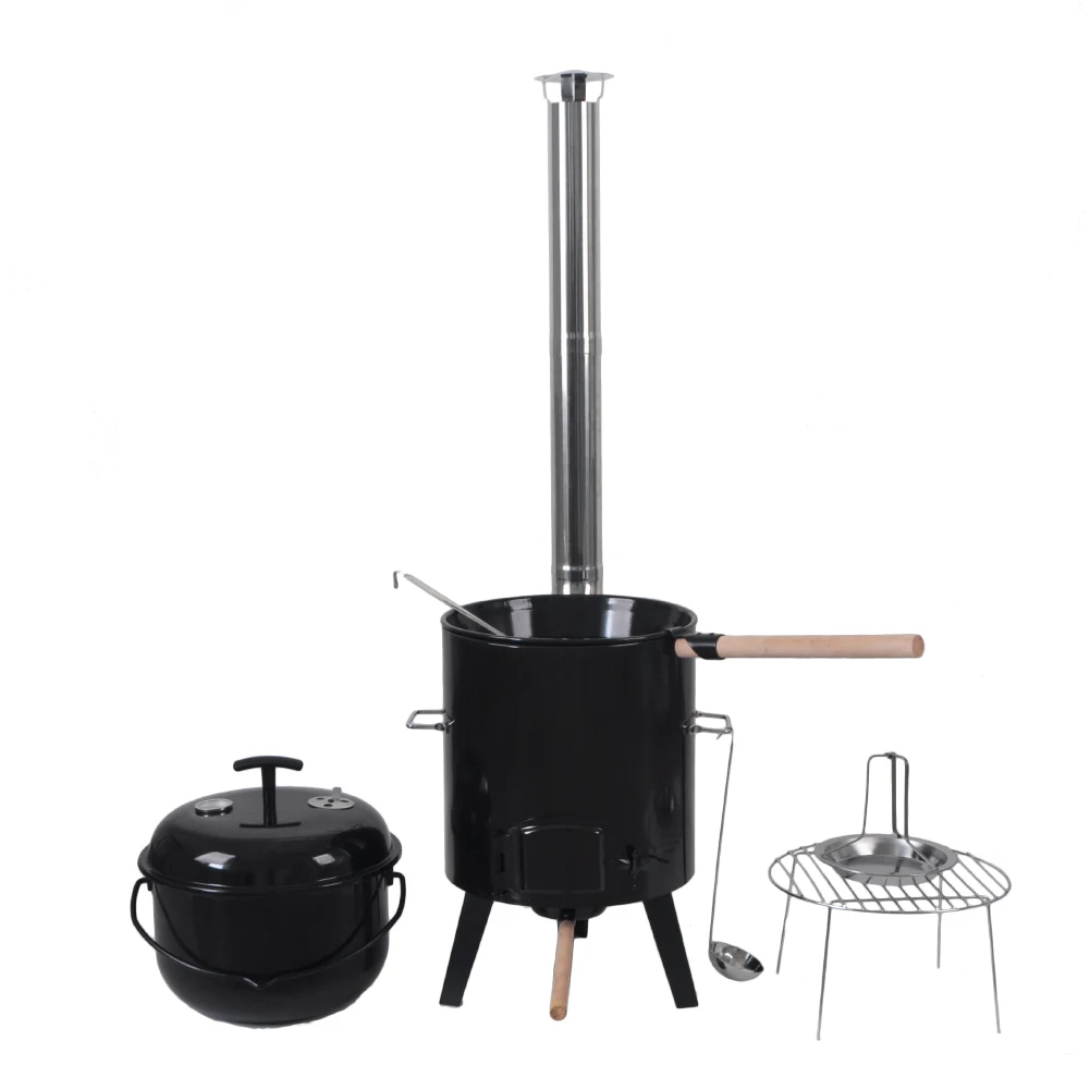 SEJR 17L Enamel Steel Boiler with BBQ outdoor Kitchen Soup Boiler  Stew Pot  Stove Burner Stand With Lid Camp Oven