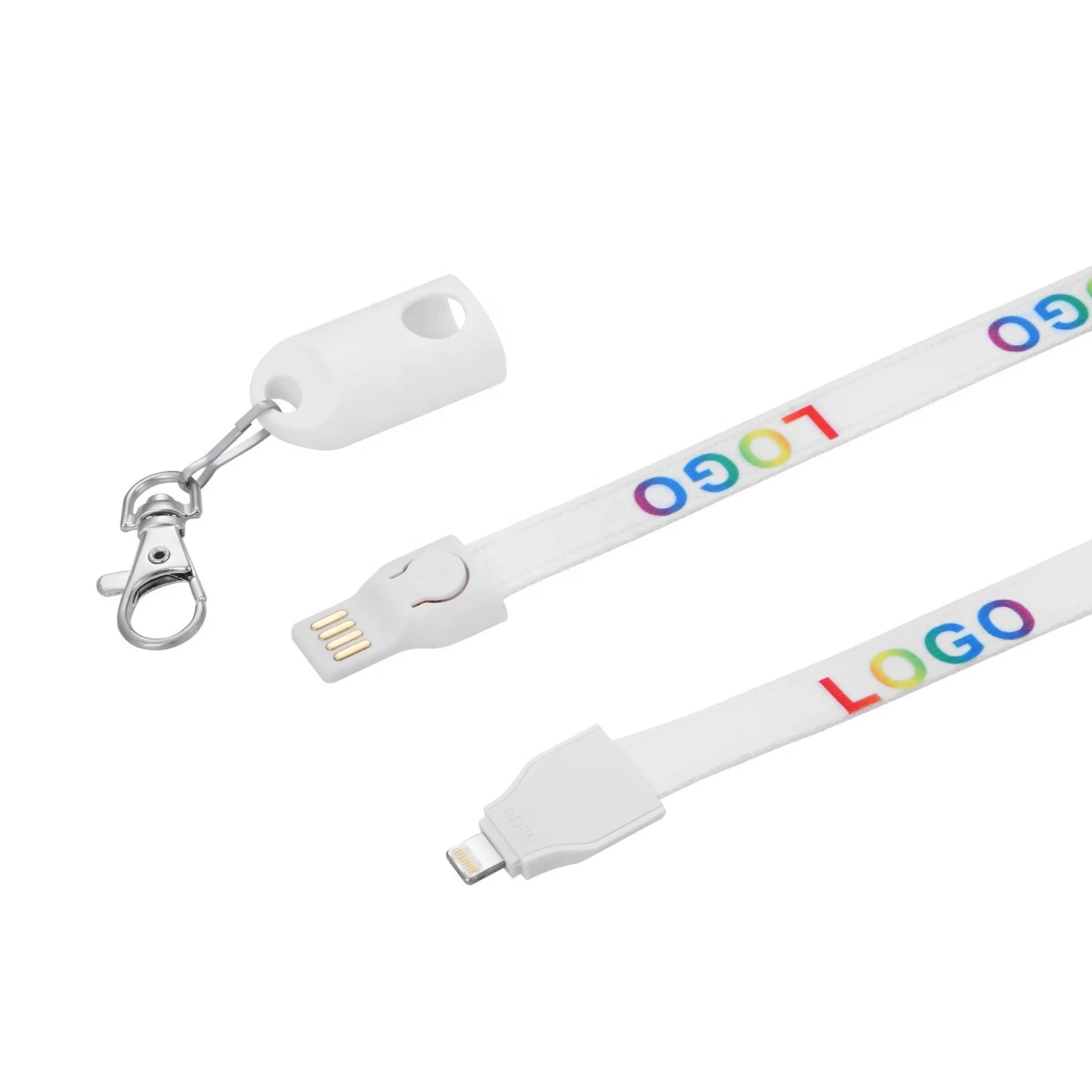 Customize logo Lanyard cable 3 in 1 USB data cable charger 85cm lanyard data charging cable type c