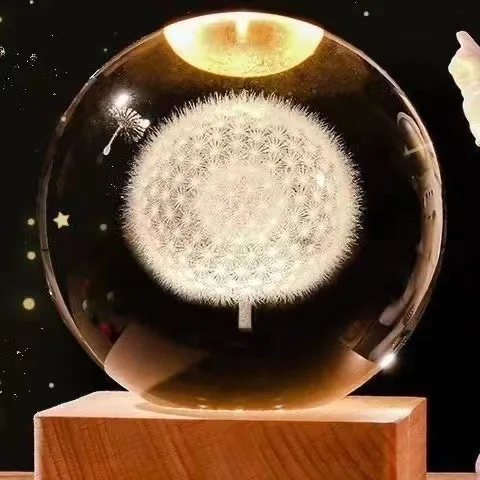 Honor of crystal Solar System Moon Nebula k5K9 crystal ball luminous Crystal 3d Ball Night Lamp with Wooden Led Night Light Base