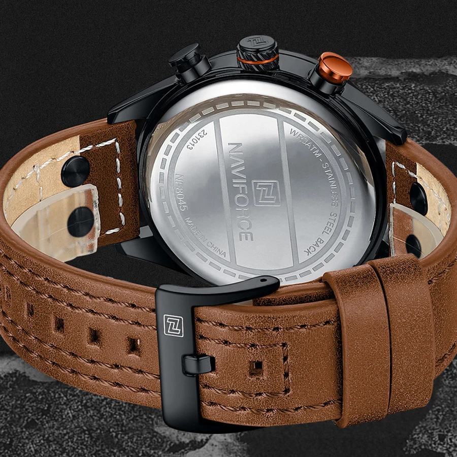 NAVIFORCE 8045 Fashion Luxury Quartz Analog Manufacturer Relojes Hombre Wholesale Business Casual Leather Strap Watch for Men