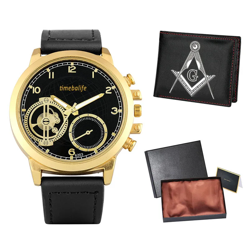 Masonic wrist watch wallet gift set quartz numerals watch man freemason wallet best original gifts box masonic watch