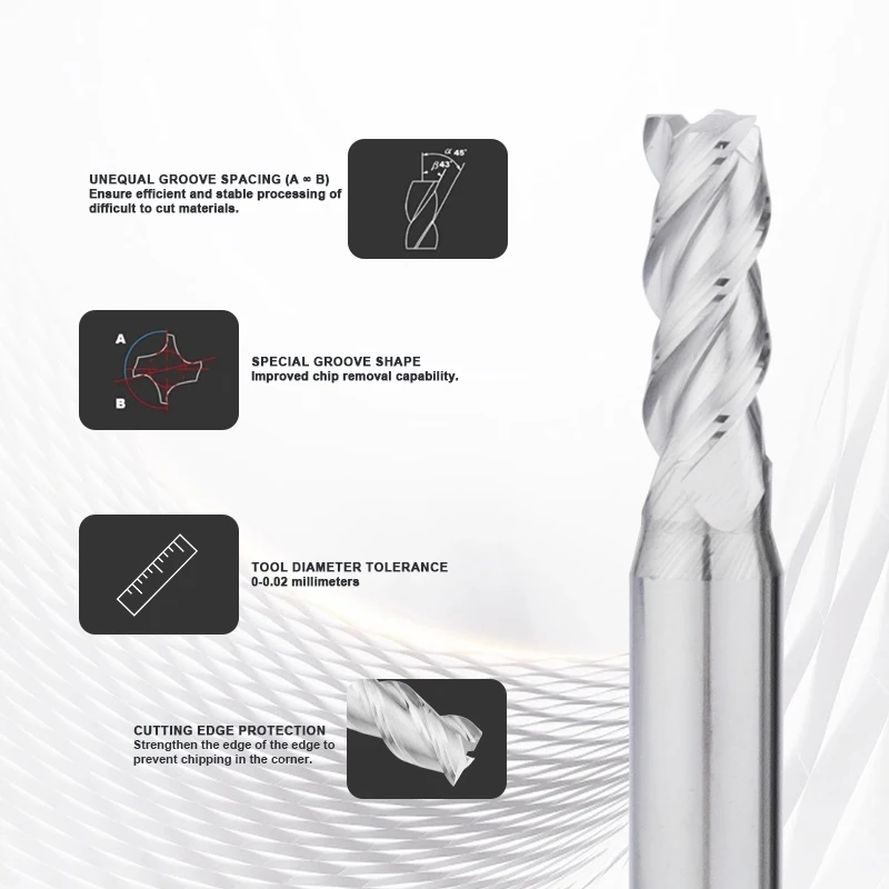 DOHRE good quality tungsten solid carbide down cut end mill cnc lathe flat aluminum milling cutter