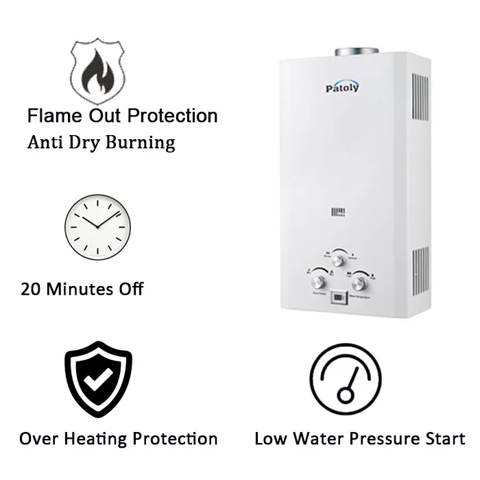 6L-20L Mini Outdoor Portable LPG GN Gas Hot Water Heater Instant Tankless White Flueless Calentador De Agua