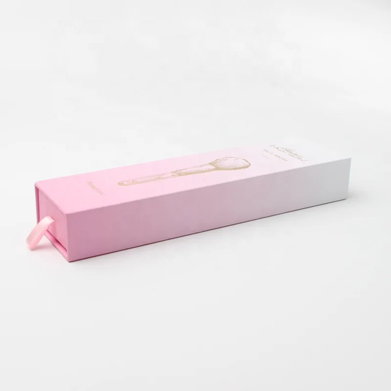 Costumized Luxury Rigid Sliding Cardboard Paper Slider Package Pink Gift Box With Pull Out Drawer For Makeup Brush Set