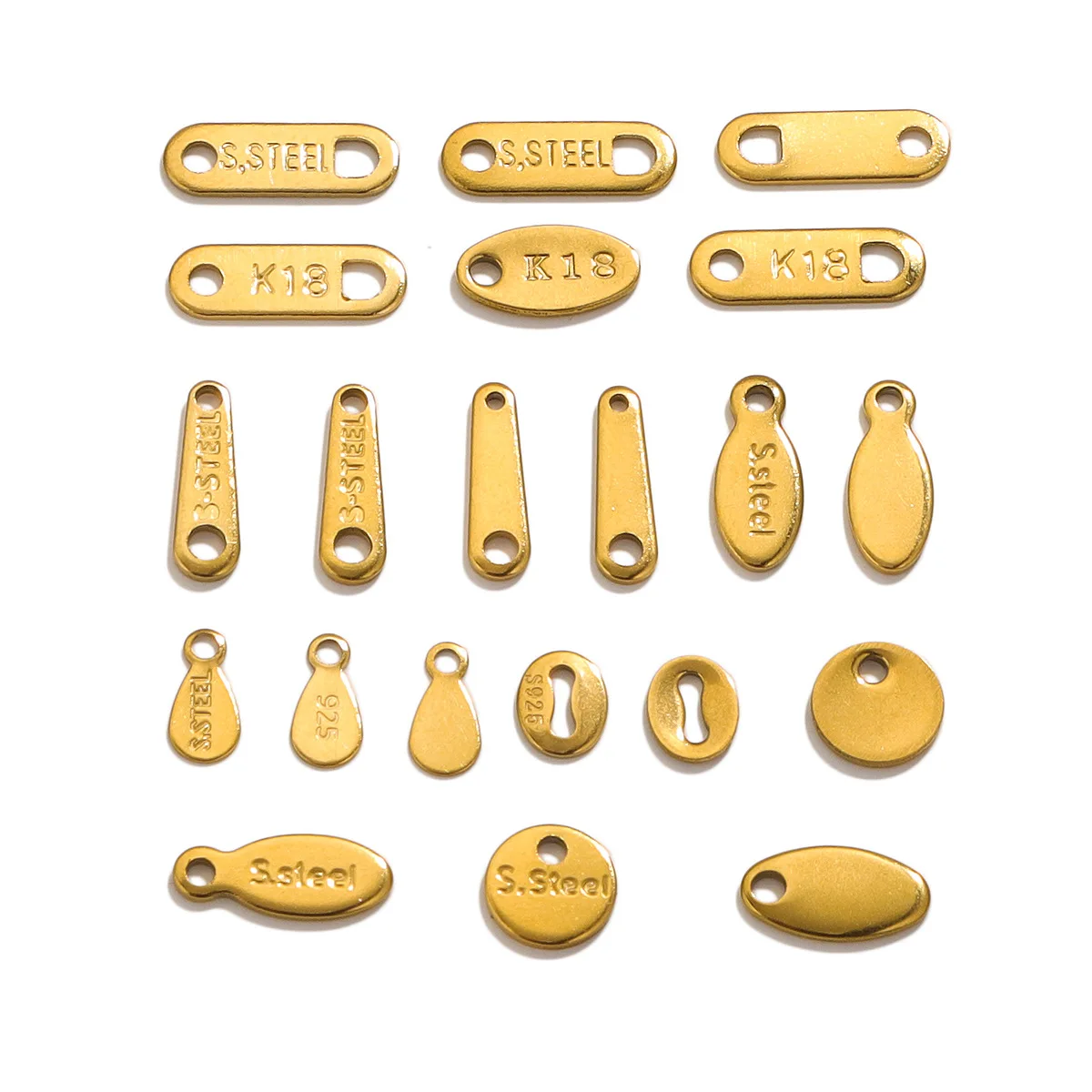 Wholesale Diy Engraved 18K Gold Plated Stainless Steel Charms Chain Tail End Jewelry Tags With Logo Custom