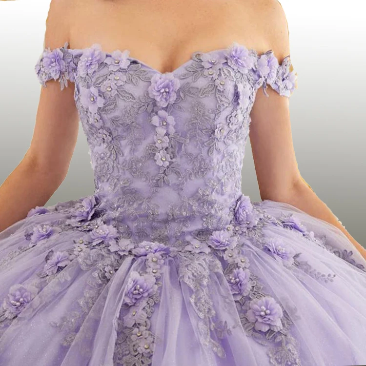 Lilac emerald factory wholesale embroidery sweet 16 quinceanera off shoulder ball gown  for girls 2023