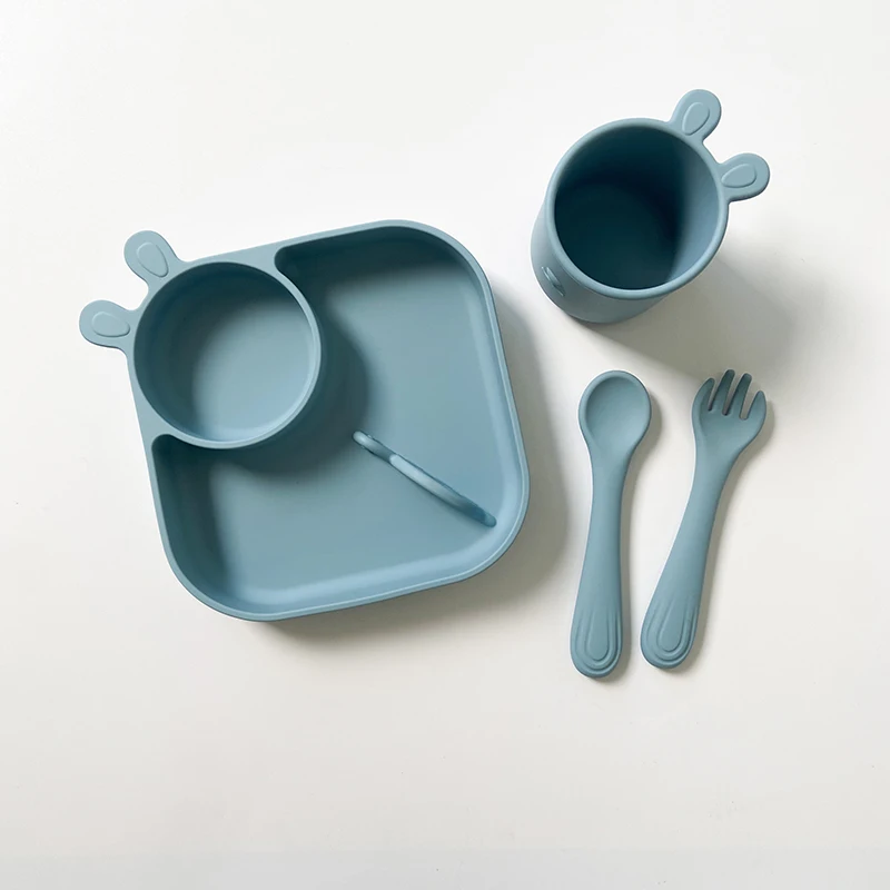 Food grade silicone baby plate set complete baby feeding sets silicone tableware