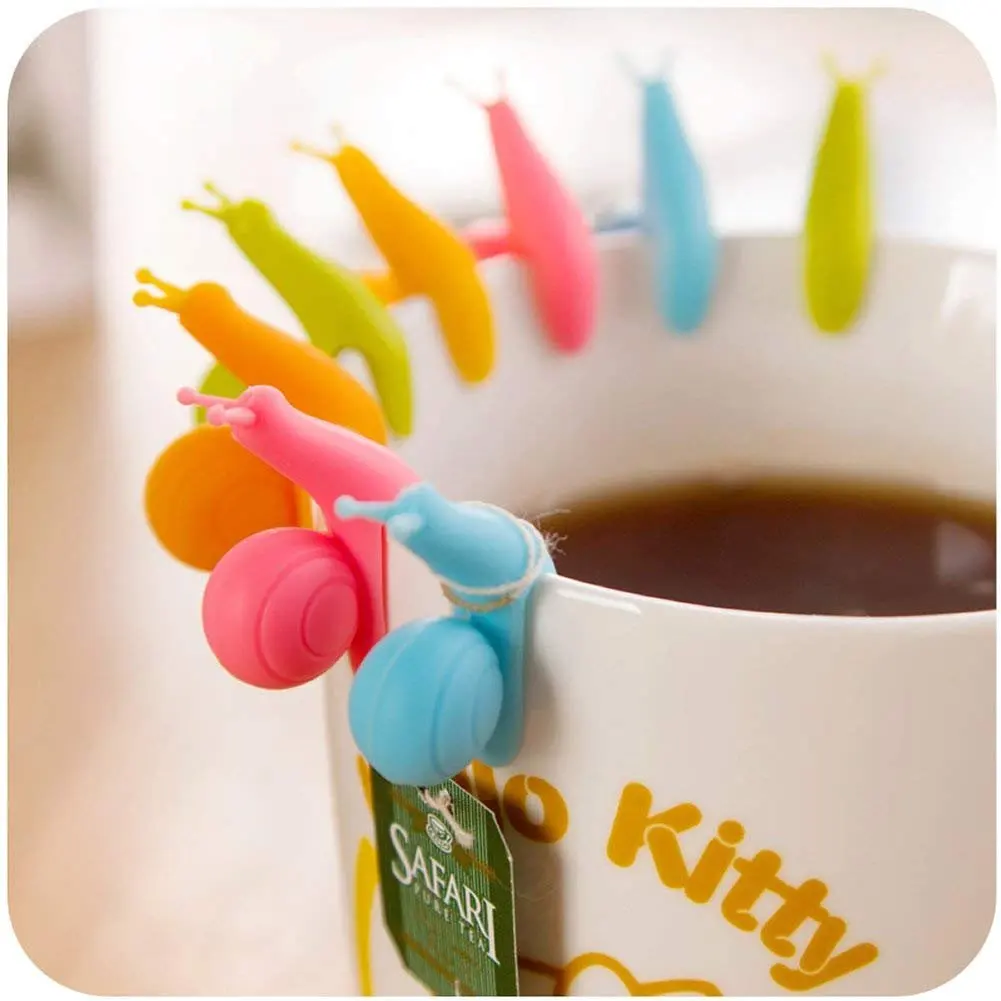 Wholesale Cute Snail Shape Drink Markers Colorful Cup Hangers Silicone Tea Bag Holders