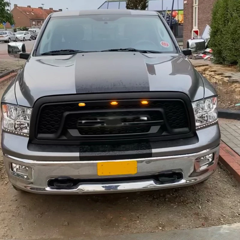 Matt Black front racing Grille Shell Fit For Dodge Ram 1500 2009-2012 with led letter