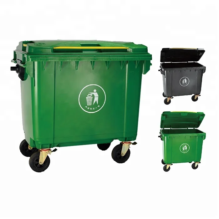 heavy duty industrial plastic bins with lid with wheels and 660 L containers plastic dustbin 600litres