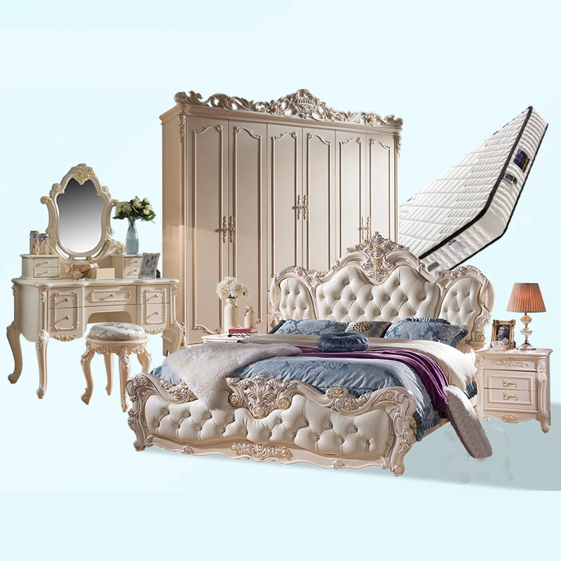 Classic Bed Italian Design Luxury Carved King Bed Vintage Wooden Bedroom Furniture Set