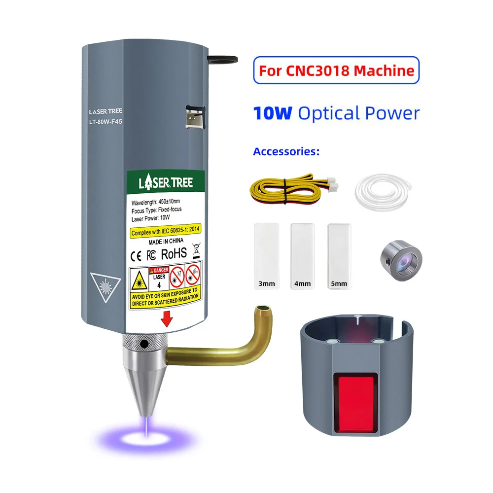 LASER TREE 450nm 10W Optical Power 80W Higher Accuracy Blue Laser Engraving Module Kit for 3018 CNC Cutting Machine CNC Router
