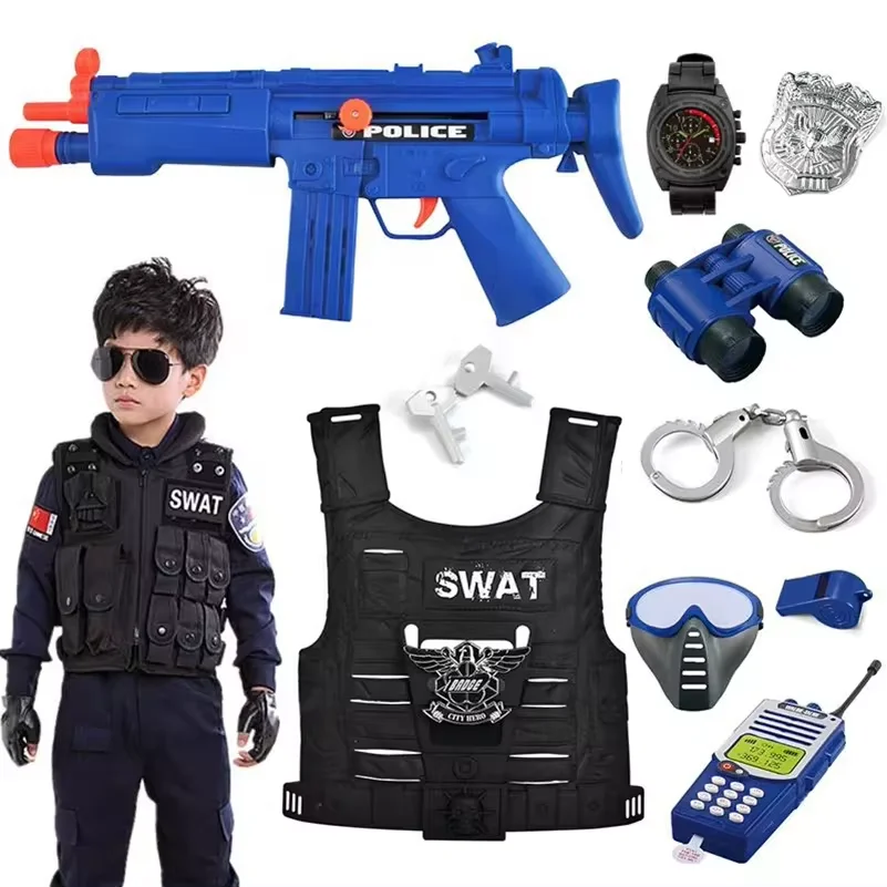 Kids School Education Other Pretend Play Role Game Gun Watch Handcuff Jacket Station Equipment Uniform Police Cloth Set Toy