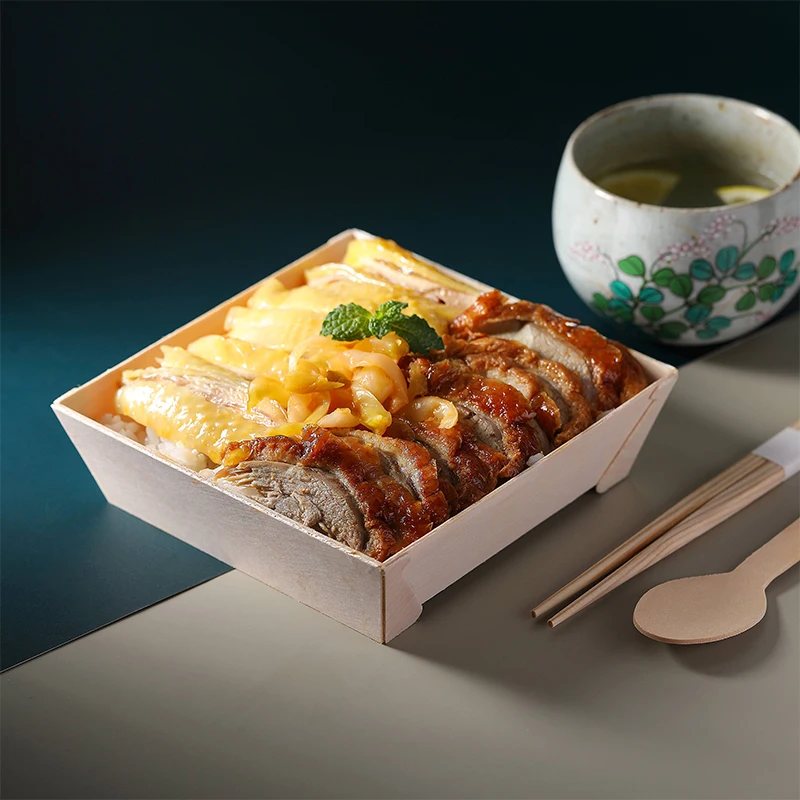 Biodegradable Disposable Wooden Lunch Bento Bakery Sushi Fruits Catering Meal Prep Food Container Takeaway Packaging Box