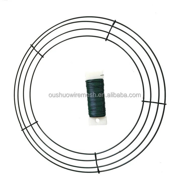 Christmas wreath making supplies green florist wire metal craft wreath frame and sticky hook for festival decoration and DIY